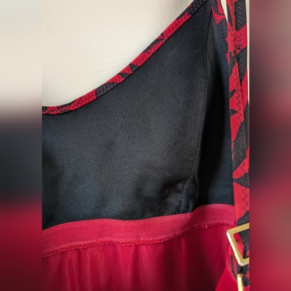 JANTZEN Swim Dress, Red & Black Floral One-Piece, Empire Waist, Size L - Picture 7 of 9